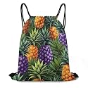 CASOWAT Tropical Pineapples Drawstring Backpack, Lightweight Daypack for Men Women Fit Travel, Sports, Gym, Travel And Beach 16x14 IN