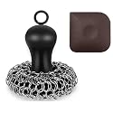 Herda Cast Iron Cleaner Scrubber with Pan Scraper, Patented 316 Chain Mail Scrubber Cast Iron Skillet Cleaning Kit, Metal Brush Chainmail Scrub Sponge to Clean Pan Pot, Skillet, Grill, Dutch Oven, Wok