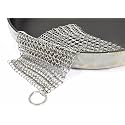 Cast Iron Scrubber - 8 x 8 Inches Cleaner 304 Stainless Steel Chainmail Dish Scouring Pad for Dishwasher Cleaning - Chainmail Scrubber for cast Iron Pans - Dutch Ovens Grills