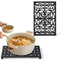 Cast Iron Trivets Metal Trivets with Rubber Feet for Hot Dishes Heat Resistant for Kitchen Cooktop and Dining Table Protection (2Pcs Black, Medium)