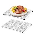 Cast Iron Trivets Metal Trivets with Rubber Feet for Hot Dishes Heat Resistant for Kitchen Cooktop and Dining Table Protection (2pcs White, Medium)