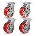 Caster Wheels, 5"X 2" Casters Set of 4 Heavy Duty with Polyurethane Wheels, Plate Industrial Swivel Casters Load 4000lbs Capacity (2 Brakes &amp; 2 Swivel)