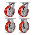 Caster Wheels, 6'' Heavy Duty Casters with Polyurethane Wheel, Industrial Casters Set of 4 with Capacity 4800lbs, Widely Used in Workbench Tool Box Furniture (2 Swivel &amp; 2 Rigid)