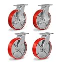 Caster Wheels, 8"X 2" Casters Set of 4 Heavy Duty with Polyurethane Wheels, Plate Industrial Swivel Casters Load 6000lbs Capacity (2 Brakes &amp; 2 Swivel)