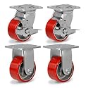 Caster Wheels Heavy Duty, 4'' Industrial Casters with Load 3200lbs Capacity, Polyurethane Swivel Casters Set of 4 (2 Brakes & Rigid)