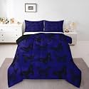 Castle Fairy Butterfly Full Size Comforter Set,Butterflies Silhouette Animal Reversible Bedding Set Bedroom Collection,Gothic Style Dark Blue Black Soft Quilted Duvet for Girls Teens