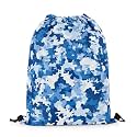Castle Fairy Camouflage Drawstring Backpack Blue Camo Pixel Style Sackpack for Beach Swimming Pool Abstract Art Draw String Bags Waterproof Sports Gym