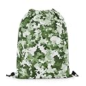 Castle Fairy Camouflage String Bag 16X13 Inch Green Pixel Camo Sports Backpack Birthday Gifts Abstract Art Drawstring Bags for Women Gym Shopping Sport Yoga