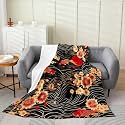 Castle Fairy Carp Fish Throw Blanket Boys Girls,Japanese Style Ukiyoe Fuzzy Blanket All Seasons Bedding Set,Flower Lines Plush Blanket Warm,Twin (60 x 80 Inches)