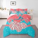 Castle Fairy Cheerleader Bedding Sets Full Size,Cheerleading Glitter Pink Blue Reversible Down Comforter Breathable Polyester Quilt Set,Girly Cheerleading Dance Duvet Insert,2 Pillowcases