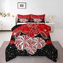 Castle Fairy Cheerleader Full Size Comforter Set,Cheerleading Glitter Red Black Reversible Bedding Set Bedroom Collection,Girly Cheerleading Dance Soft Quilted Duvet for Girls Teens