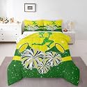 Castle Fairy Cheerleader Full Size Comforter Set,Cheerleading Glitter Yellow Green Reversible Bedding Set Bedroom Collection,Girly Cheerleading Dance Soft Quilted Duvet for Girls Teens