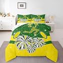 Castle Fairy Cheerleader Kids Comforter Set King Size,Cheerleading Glitter Green Yellow Reversible Quilted Duvet with 2 Pillowcases Girly Cheerleading Dance Comforter for Boys Teens Bedroom