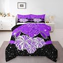 Castle Fairy Cheerleader Kids Comforter Set Queen Size,Cheerleading Glitter Purple Black Reversible Bedding Set for Adult,Girly Cheerleading Dance Luxury Bed Duvet Insert,2 Pillowcases