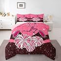 Castle Fairy Cheerleader Kids Comforter Set Twin Size,Cheerleading Glitter Pink Brown Reversible Bedding Sets for Teens Bedroom Decor,Girly Cheerleading Dance Quilted Duvet,1 Pillowcase