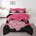 Castle Fairy Cheerleader Kids Comforter Set Toddler Size,Cheerleading Glitter Pink Black Reversible Quilt Set for Boys Bedroom Decor,Girly Cheerleading Dance Duvet Insert,1 Pillowcase