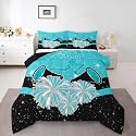 Castle Fairy Cheerleader Kids Comforter Set King Size,Cheerleading Glitter Blue Black Reversible Quilted Duvet with 2 Pillowcases Girly Cheerleading Dance Comforter for Boys Teens Bedroom