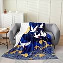 Castle Fairy Crane Flannel Blanket,Ukiyo-e Style Plush Blanket for Bed Sofa Couch All Seasons,Japanese Style Sea Wave Bedding Set for Kids Bedroom Decor,Baby 30"x40"