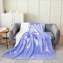 Castle Fairy Cute Bowknot Fleece Blanket,Princess Romantic Bow Tie Plush Blanket for Kids Teens,Lovely Room Decor,Glitter Purple Bedding Set,Twin 60"x80"