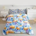 Castle Fairy Cute Jellyfish Bedding Set Full Size Sea Creature Underwater World Comforter Boys Girls Bedroom Decor Marine Life Sealife Comforter Set Blue Yellow 3Pcs Quilt Set,2 Pillowcase