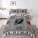 Castle Fairy Football Kids Comforter Set Queen Size,Boys Ball Sports Games Reversible Bedding Set for Adult,Gray Field Black Brown Graffiti Luxury Bed Duvet Insert,2 Pillowcases