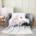 Castle Fairy Fuji Mountain Ukiyo-e Painting Bed Blanket,Nature Landscape Flannel Blanket for Room Decor,Japanese Cherry Blossoms Bedding Set for Kids Adults Sofa Dorm Decor,Throw 50"x60"