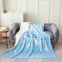 Castle Fairy Glitter Blue Fleece Blanket,Princess Romantic Bow Tie Bed Blanket for Kids Teens,Cute Bowknot Bedding Set for Livingroom Bedroom Decor,Queen 90"x90"