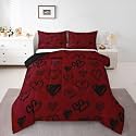 Castle Fairy Heart Shaped Kids Comforter Set Toddler Size,Abstract Art Hand Draw Black Reversible Quilt Set for Boys Bedroom Decor,Valentine's Day Red Duvet Insert,1 Pillowcase