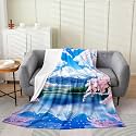 Castle Fairy Japanese Ukiyoe Flannel Blanket for Kids,Fuji Mountain Scenery Fleece Throw Blanket for Bedroom Sofa Dorm Decor,Pink Cherry Blossoms Tree Bedding Set,Baby (30 x 40 Inches)
