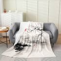 Castle Fairy Landscape Painting Fleece Flannel Blanket,Lake Mountain Flowers Sun Bed Plush Blanket for Rustic Home Decor,Chinese Ink Painting Style Lightweight Bedding Set for Sofa Couch,Baby 30"x40"