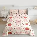 Castle Fairy Pink Pig Comforter Set for Kids Cartoon Star Strawberry Bedding Set Kawaii Farm Animal Bedding Home Decor Pink Comforter Toddler Size 2 Pieces with 1 Pillowcase