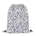 Castle Fairy Pixel Grid Style Drawstring Backpack 13"X29",Modern Aesthetic Water Resistant Beach Bag,Geometric Grid Video Games String Bag for Shopping Yoga,Grey Sackpack for Gym Sports