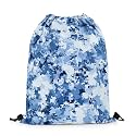 Castle Fairy Pixel Theme Drawstring Backpack 13"X16" Blue Camouflage Geometric Sackpack for Gym Sports Abstract Art Water Resistant String Bag for Women Men