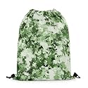 Castle Fairy Pixel Theme Drawstring Backpack 13"X16" Green Camouflage Geometric Water Resistant Beach Bag Abstract Art String Bag for Gym Shopping Sport Yoga