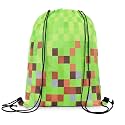 Castle Fairy Pixelated Blocks Drawstring Backpack 13"X16" Gamepad Miners Video Games Water Resistant Beach Bag Geometric Camouflage Grid String Bag for Gym Shopping Sport Yoga