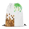 Castle Fairy Pixelated Drawstring Backpack 13"X21",Cartoon Gamepad Water Resistant Beach Bag,Miner Style String Bag for Shopping Yoga,Brown Green Sackpack for Gym Sports