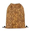 Castle Fairy Pixelated Drawstring Backpack 13"X30",Miners Lattice Games Water Resistant Beach Bag,Abstract Simple Grid String Bag for Shopping Yoga,Brown Sackpack for Gym Sports