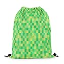 Castle Fairy Pixelated Grid Drawstring Backpack 13"X31",Miners Lattice Games Water Resistant Beach Bag,Geometric Square Blocks String Bag for Shopping Yoga,Green Sackpack for Gym Sports