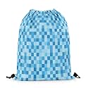 Castle Fairy Pixelated Miners Game Drawstring Backpack 13"X32",Geometric Check Video Games Water Resistant Beach Bag,Gamepad Camo Grid String Bag for Shopping Yoga,Blue Sackpack for Gym Sports