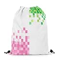 Castle Fairy Pixelated Style Drawstring Backpack 13"X19",Gamepad Miners Video Games Water Resistant Beach Bag,Miners Lattice String Bag for Shopping Yoga,Pink Green Sackpack for Gym Sports
