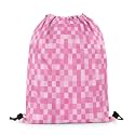 Castle Fairy Pixelated Style Drawstring Backpack 13"X28",Geometric Square Grid Water Resistant Beach Bag,Video Games Miners String Bag for Shopping Yoga,Pink Sackpack for Gym Sports