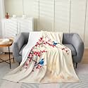 Castle Fairy Plum Blossom Flower Flannel Blanket All Seasons,Ink Painting Style Bird Bed Blanket for Kawaii Home Decor,Chinese Landscape Print Bedding Set for Kids Girls Sofa Couch,40"x50"