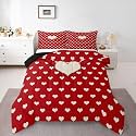 Castle Fairy Red White Kids Comforter Set Toddler Size,Cute Heart Pattern Valentine's Day Reversible Quilt Set for Boys Bedroom Decor,Cartoon Love Letter Geometric Duvet Insert,1 Pillowcase