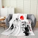 Castle Fairy Sunset Mountain Lake Scenery Flannel Blanket Landscape Painting Art Fleece Throw Blanket for Room Decor,Japanese Style Bedding Set for Bed Sofa Couch,Throw 50"x60"
