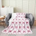 Castle Fairy Watercolor Bow Geometric Grids Fleece Blanket,Dreamy Princess Style Throw Flannel Blanket for Room Decor,Pink Bowknot Lightweight Bedding Set for Sofa Couch,Queen 90"x90"