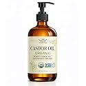 Castor Oil Organic Cold Pressed Unrefined Glass Bottle 100% Pure for Hair Growth Eyelashes Brows Castor Oil Packs, Natural Skin Moisturizer, USDA Certified Hexane Free Vegan 16 oz (473ml)