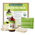 Castor Oil Pack - 8 Piece Complete Kit. Includes 16oz Glass Bottle of Organic Castor Oil, Easy to use Organic Cotton Compress with Adjustable Fit, 5 Soft Cotton Pads &amp; Soothing Heat Pack