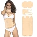 Castor Oil Pack Wrap 4 Pieces Organic Kit, Reusable Adjustable Straps Anti-Leak Compress Pack, Easy Application, Aids Liver Detox, Helps Pain Relief, For Tummy, Neck & Chest, Beige