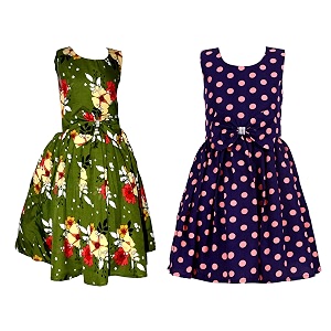 casual frock for baby girlsblue printed and olive printedpack of 2