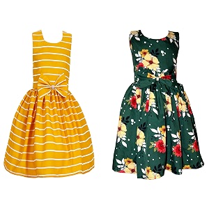 casual frock for baby girlsblue printed and olive printedpack of 2